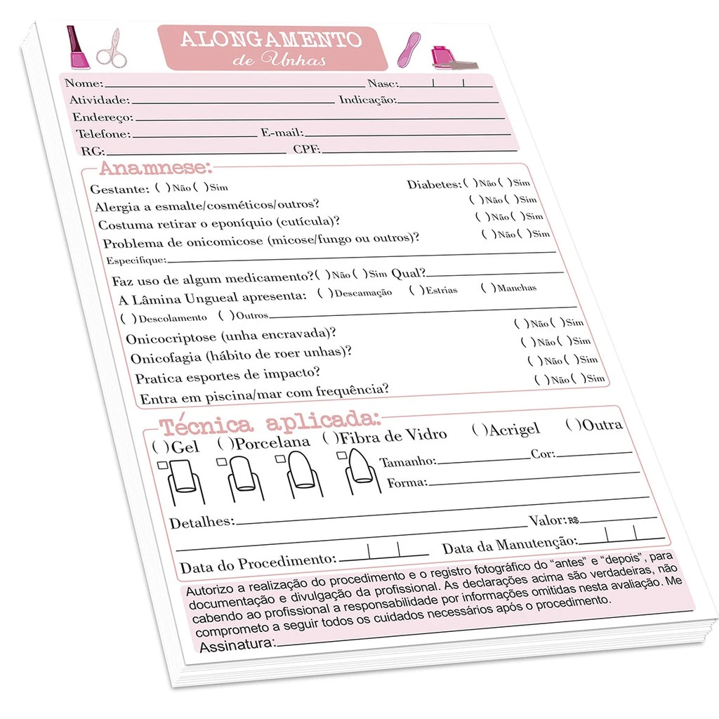 ficha de anamnese para nail designer